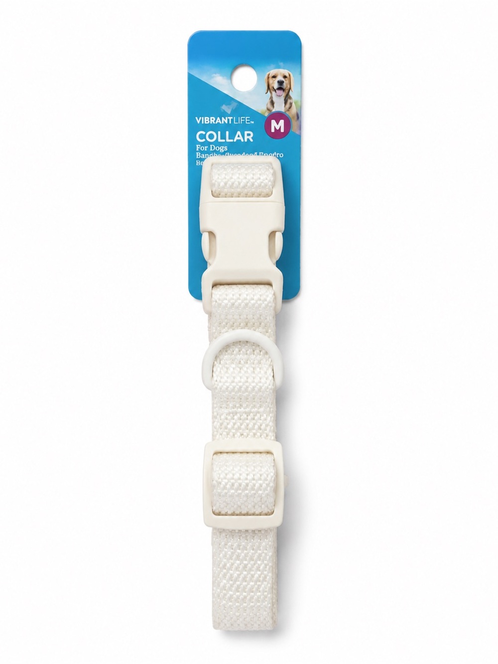 Vibrant White Adjustable Dog Collar with Plastic Buckle - Medium